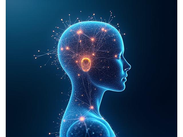 Abstract depiction of AI processing talent data, glowing blue and amber, signifying innovation and efficiency